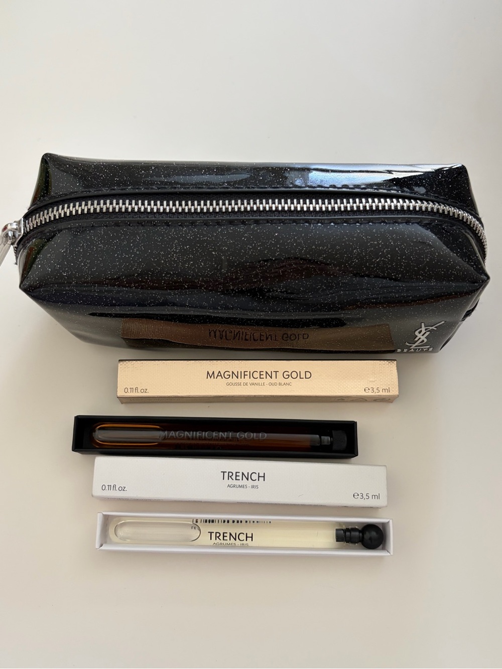 YSL Black Glitter Cosmetic Bag With Magnificent Gold & Trench